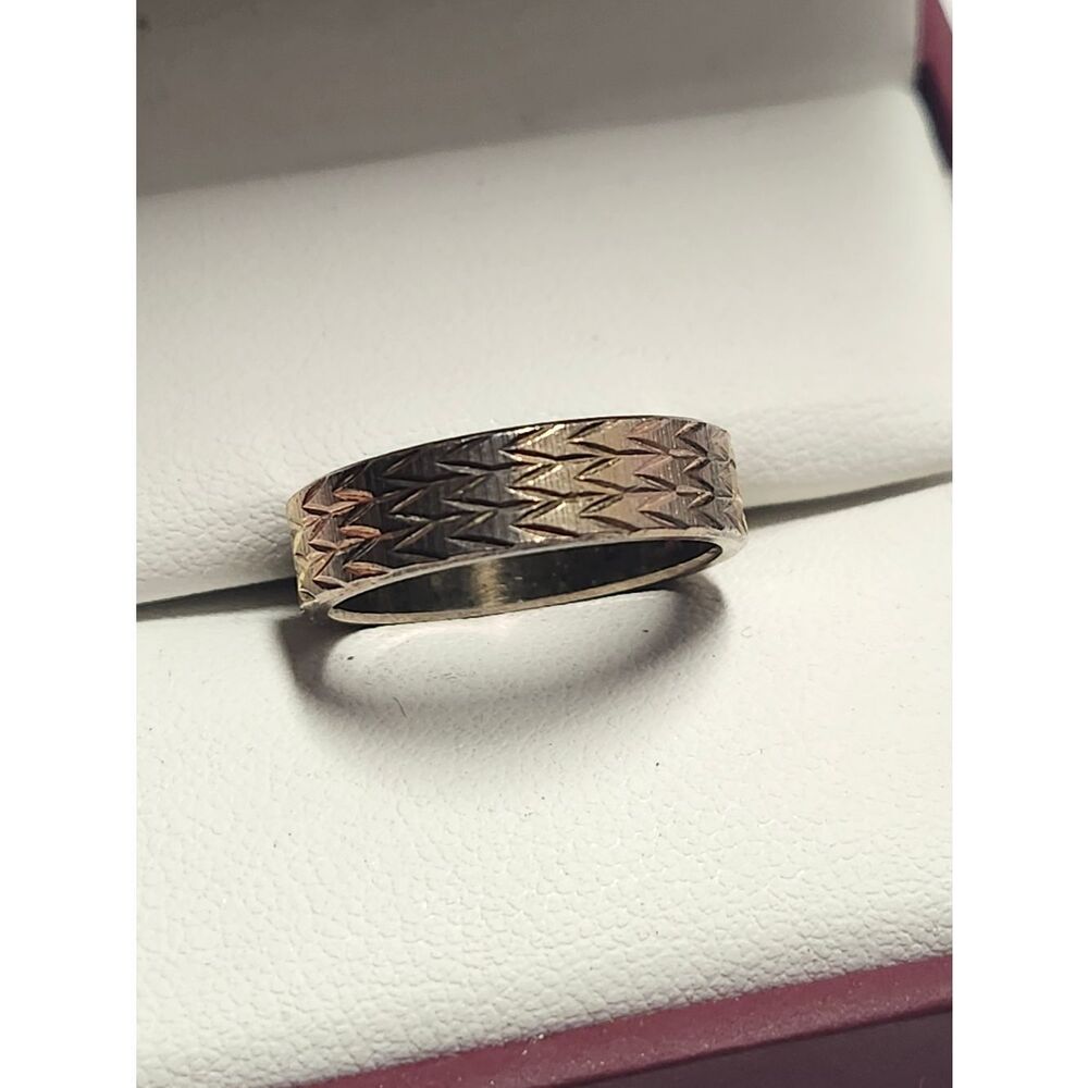 Milor Italy Tri-Tone Textured Chevron Band Ring Sterling Silver Plated Size 6